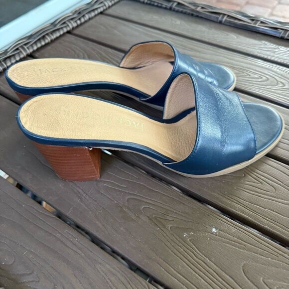 Jack Rogers Leather Blue Wood Block Heel Size 7 - Picture 5 of 9